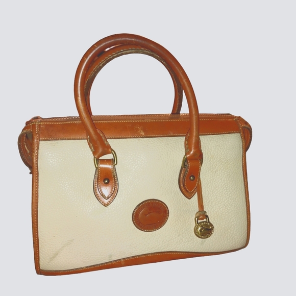 Vintage 1995 Dooney & Bourke Cream/Brown Pebble Leather Handbag Satchel - Picture 15 of 15